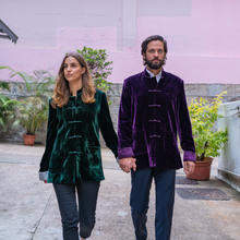 Load image into Gallery viewer, Unisex Mandarin Purple Velvet Jackets