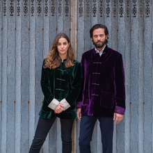 Load image into Gallery viewer, Unisex Mandarin Purple Velvet Jackets