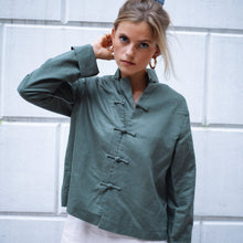Load image into Gallery viewer, Mandarin Linen Jacket Khaki Green