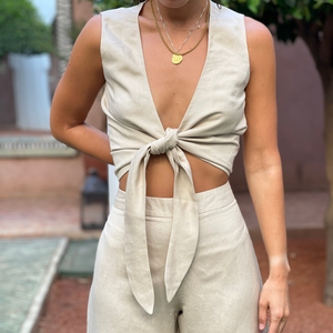 Beige Linen Tie Set