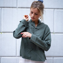 Load image into Gallery viewer, Mandarin Linen Jacket Khaki Green