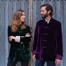 Load image into Gallery viewer, Unisex Mandarin Purple Velvet Jackets